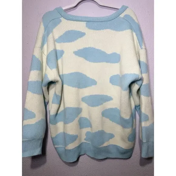 KokoKuma Blue Cow Print Cardigan L Coquette Soft Girl Y2K Kawaii Cottagecore - Picture 6 of 10